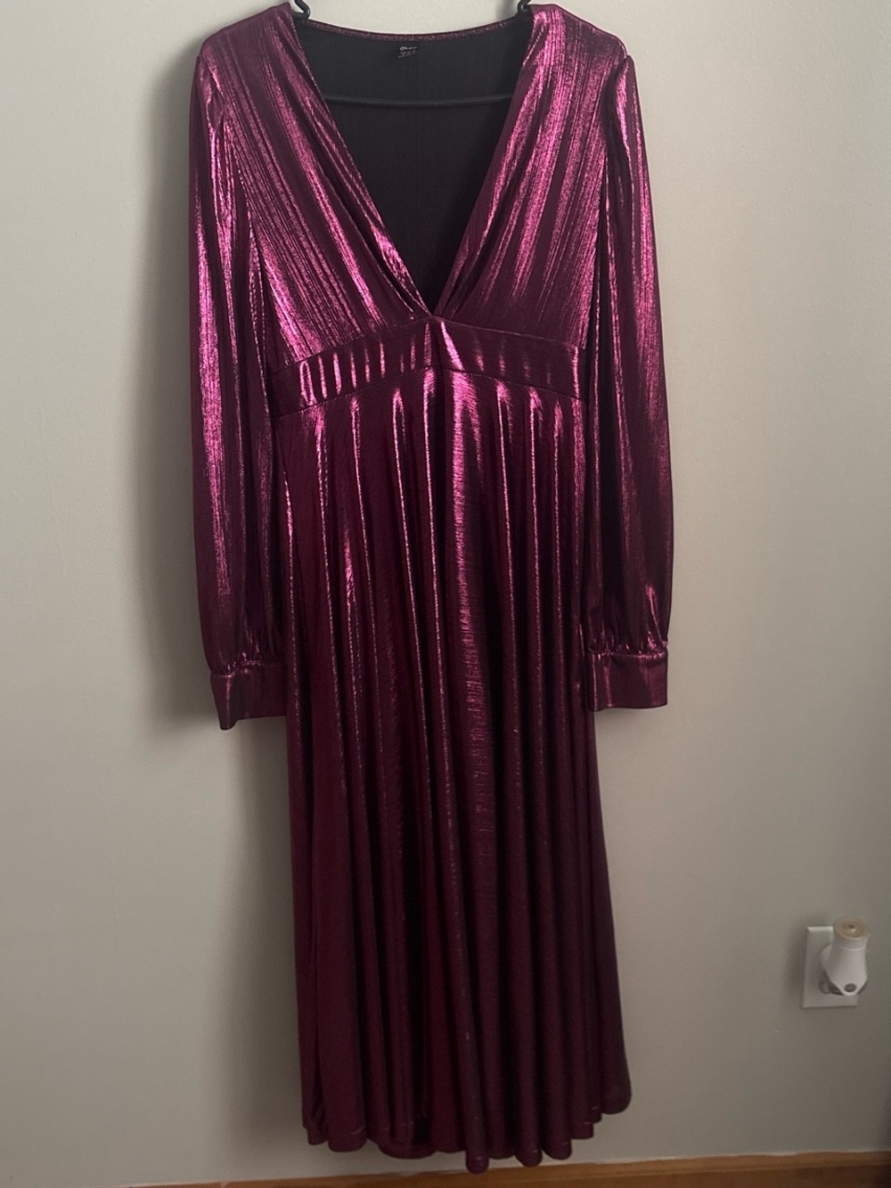 Shimmery Pink Metallic Plum Long Sleeve Maxi Dress